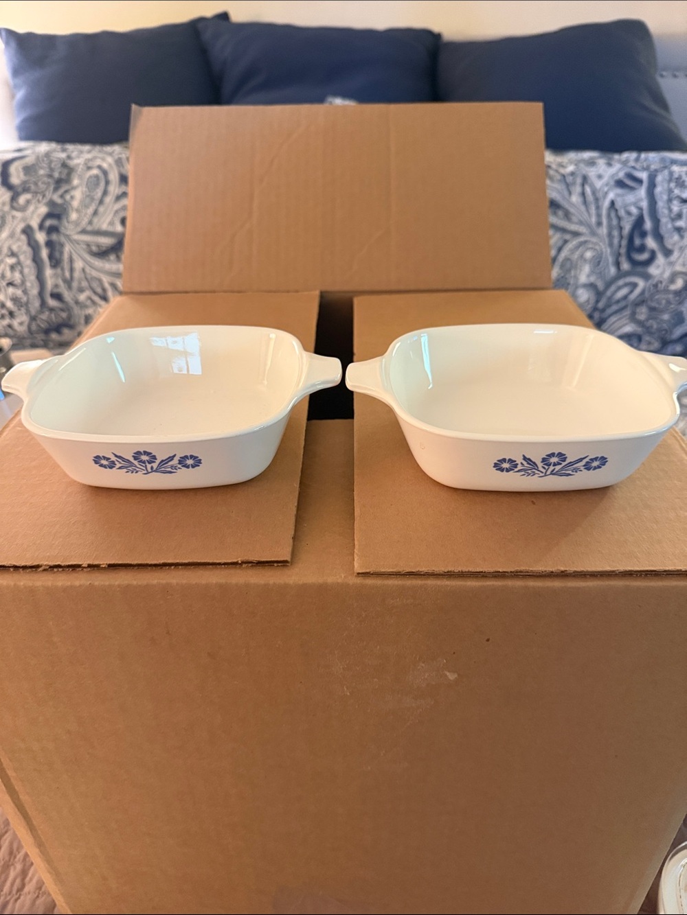 Corningware White Ceramic Baking Dishes with Blue Floral Accents (Pair)